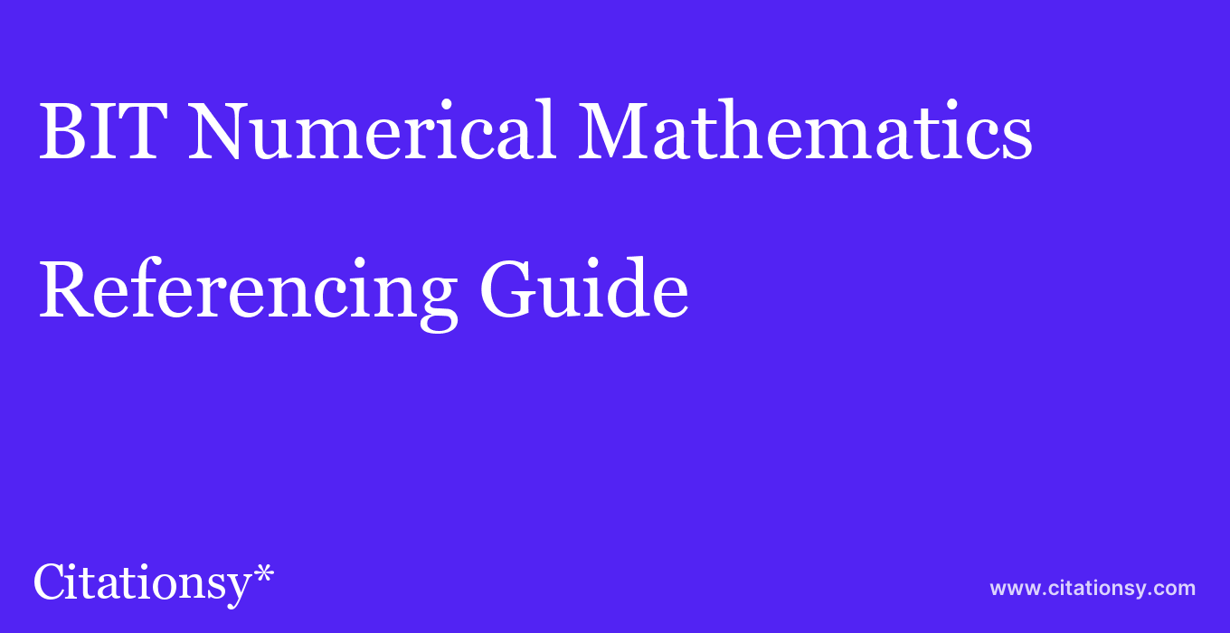 cite BIT Numerical Mathematics  — Referencing Guide